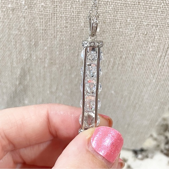 JTV Sterling Silver Bar Pendant Necklace With Clear Crystals Women’s One Size - Picture 4 of 6